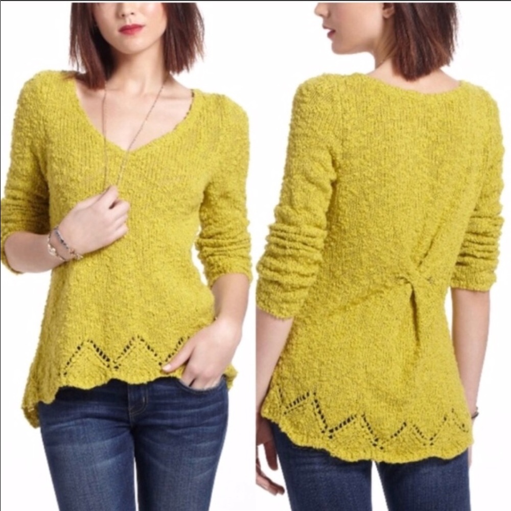 Anthropologie Yellow Bird Peaked Pointelle Sweater - Picture 7 of 7